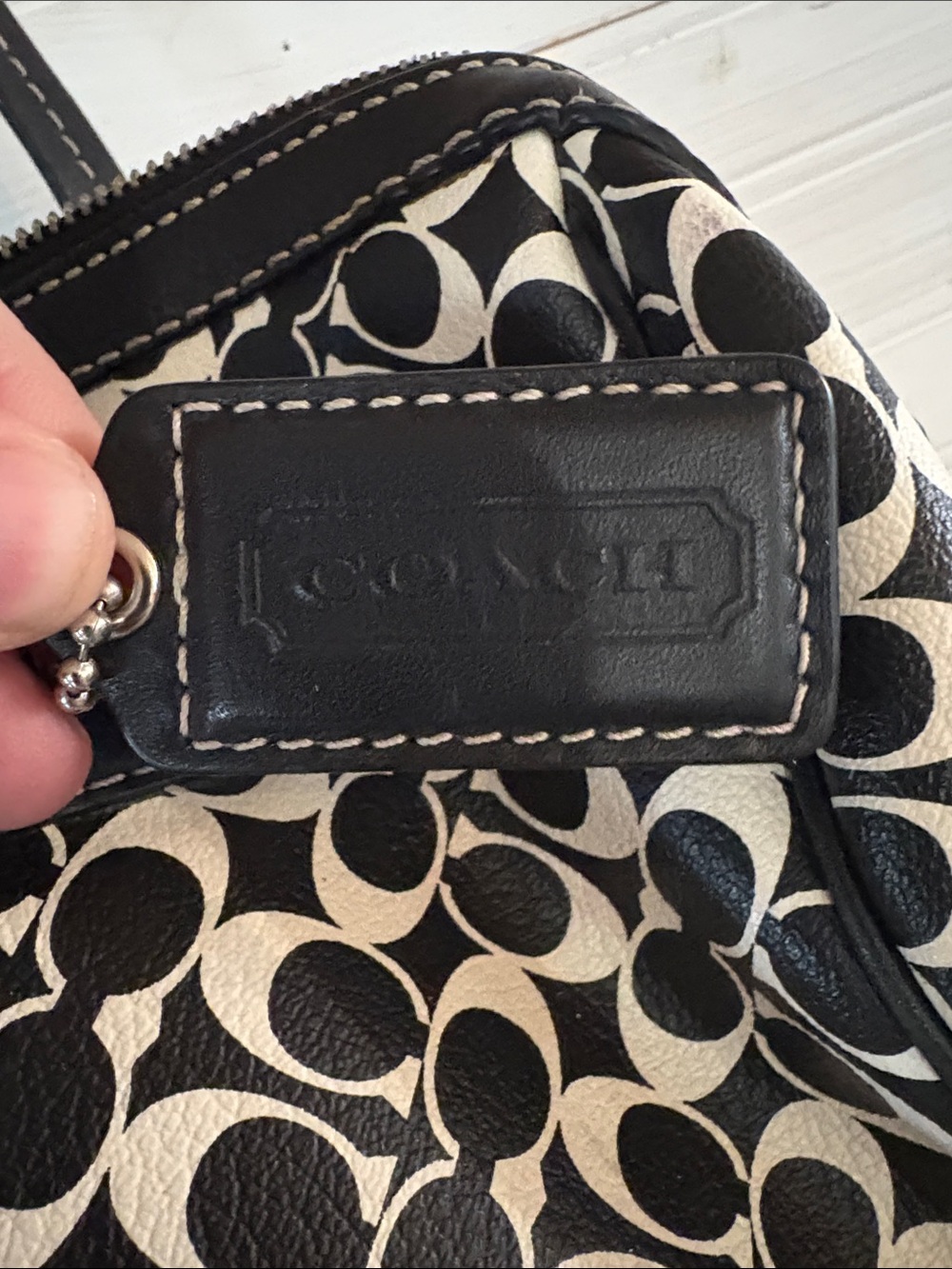 Coach Black and Cream Signature Stripe Satchel - Picture 4 of 4